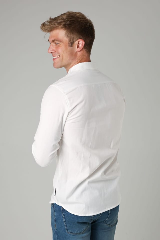 French Connection French Connection Men's Cotton Long Sleeve Oxford Shirt in White - 2