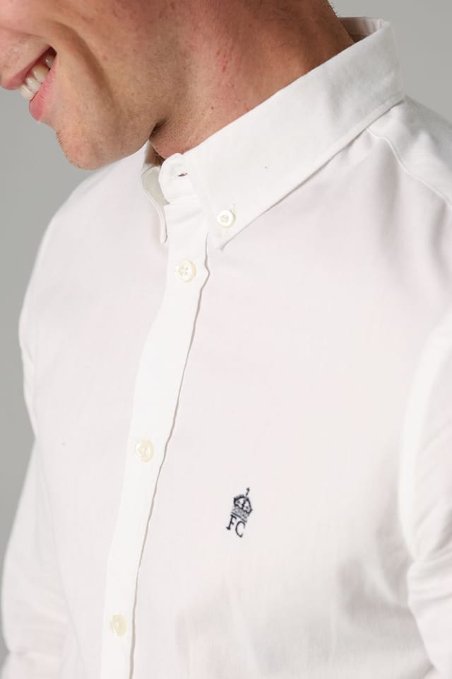 French Connection French Connection Men's Cotton Long Sleeve Oxford Shirt in White - 3