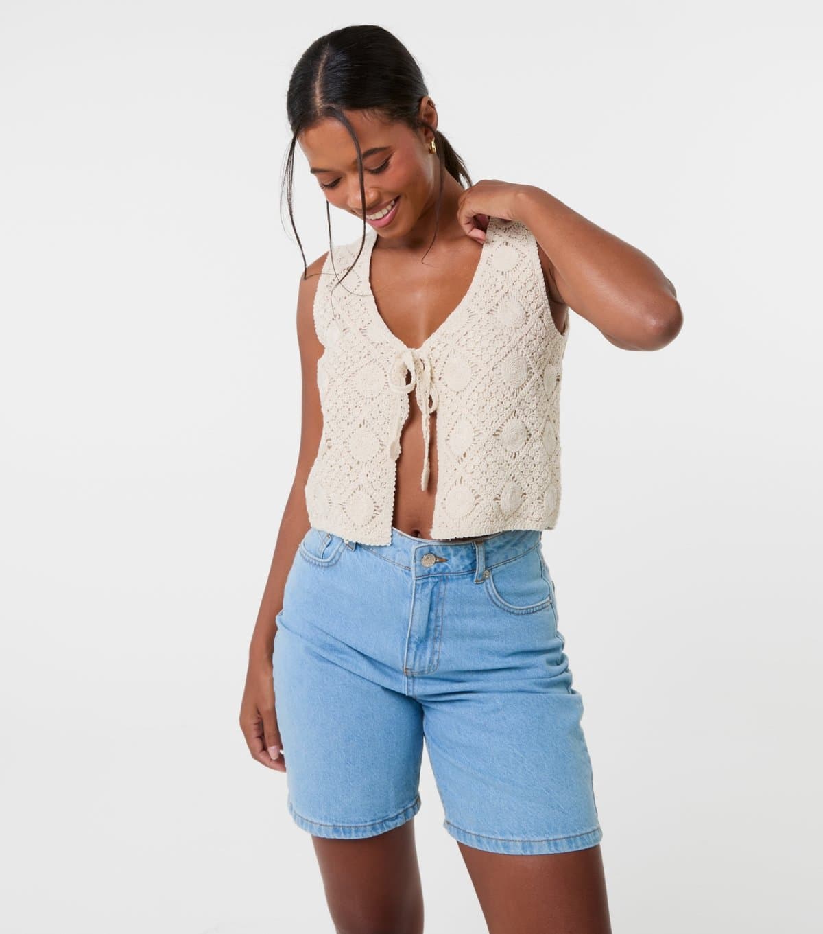 Pink Vanilla Women's Stone Crochet Waistcoat Pink Vanilla New Look