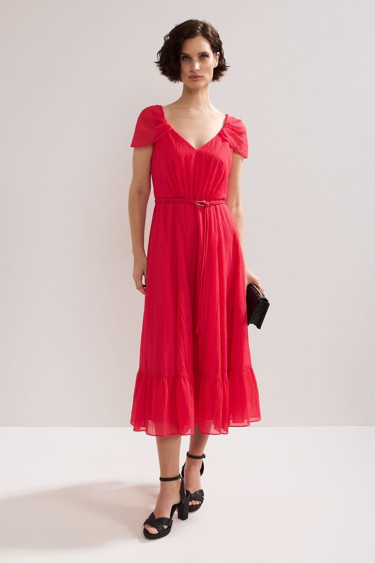 Phase Eight Phase Eight Women's Jen Gathered V-Neck Midi Dress in Cerise