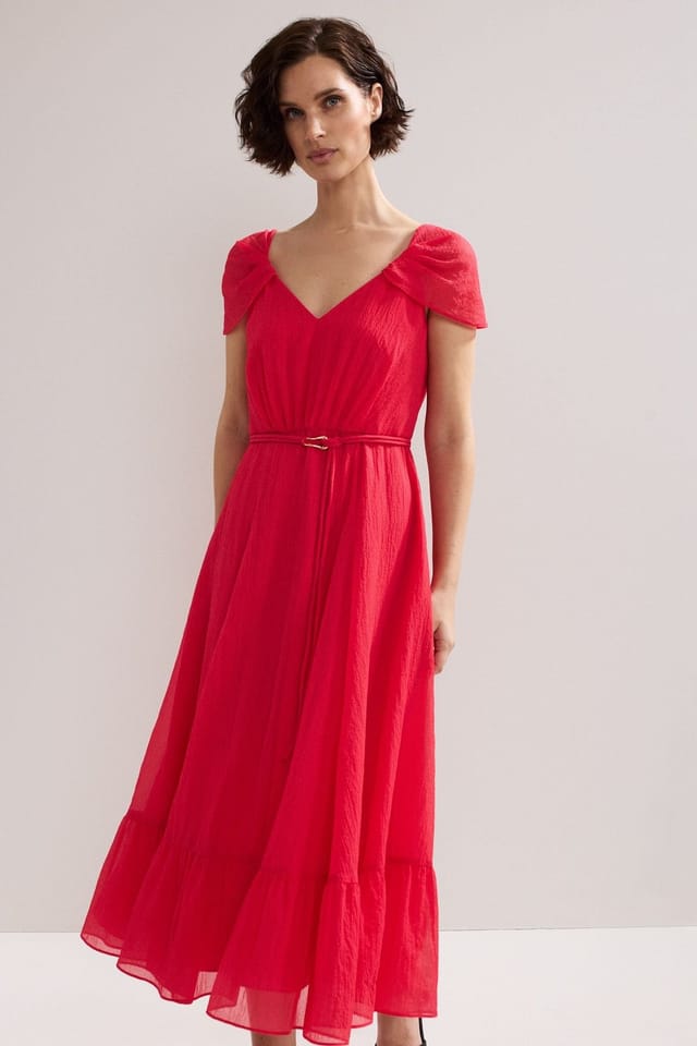 Phase Eight Phase Eight Women's Jen Gathered V-Neck Midi Dress in Cerise - 3