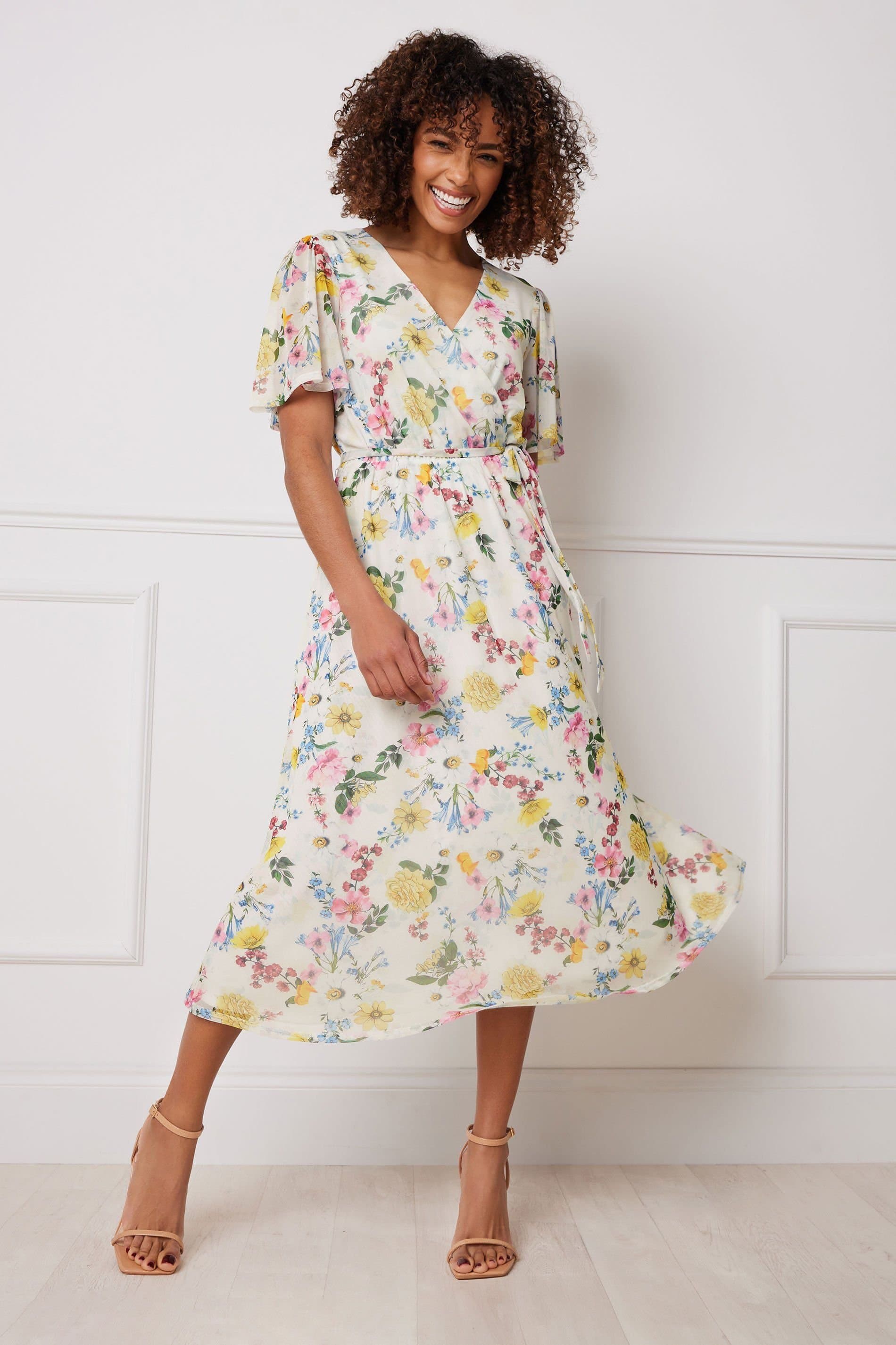 M&Co M&Co Women's Printed Wrap Midi Dress in Ivory