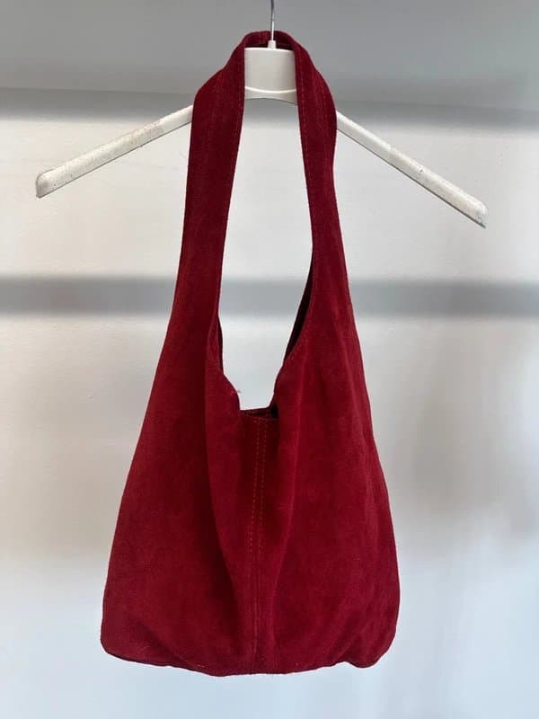 ASOS Red Slouchy Genuine Leather Suede Handbag - New