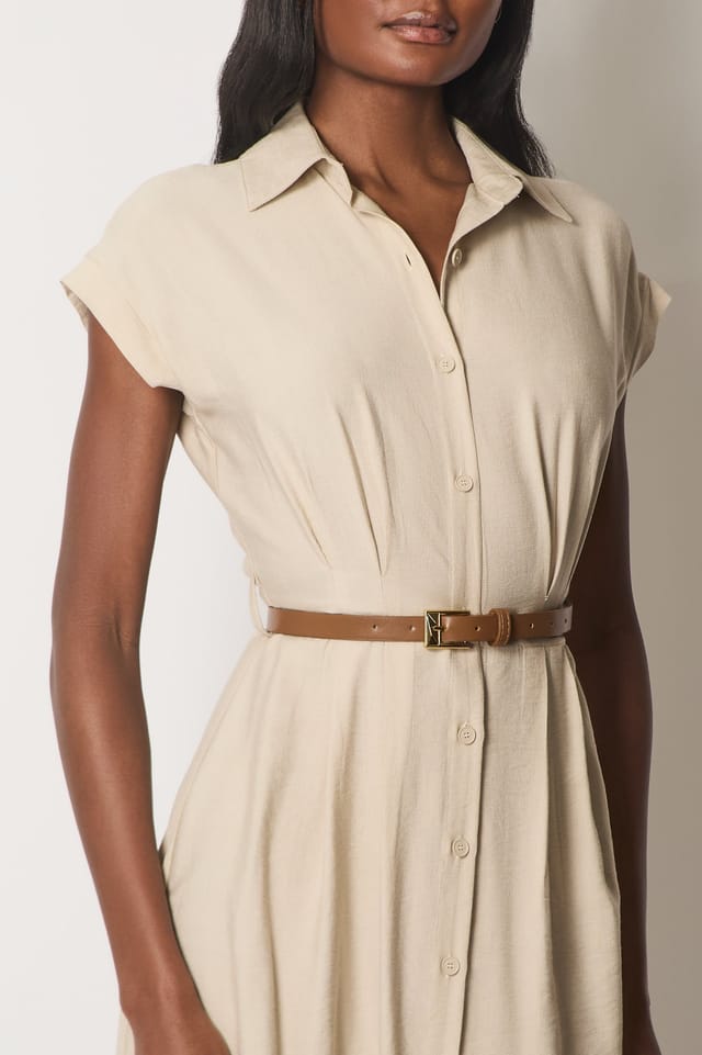 SOLO SOLO Women's Button-Down Midi Shirt Dress in Stone - 3