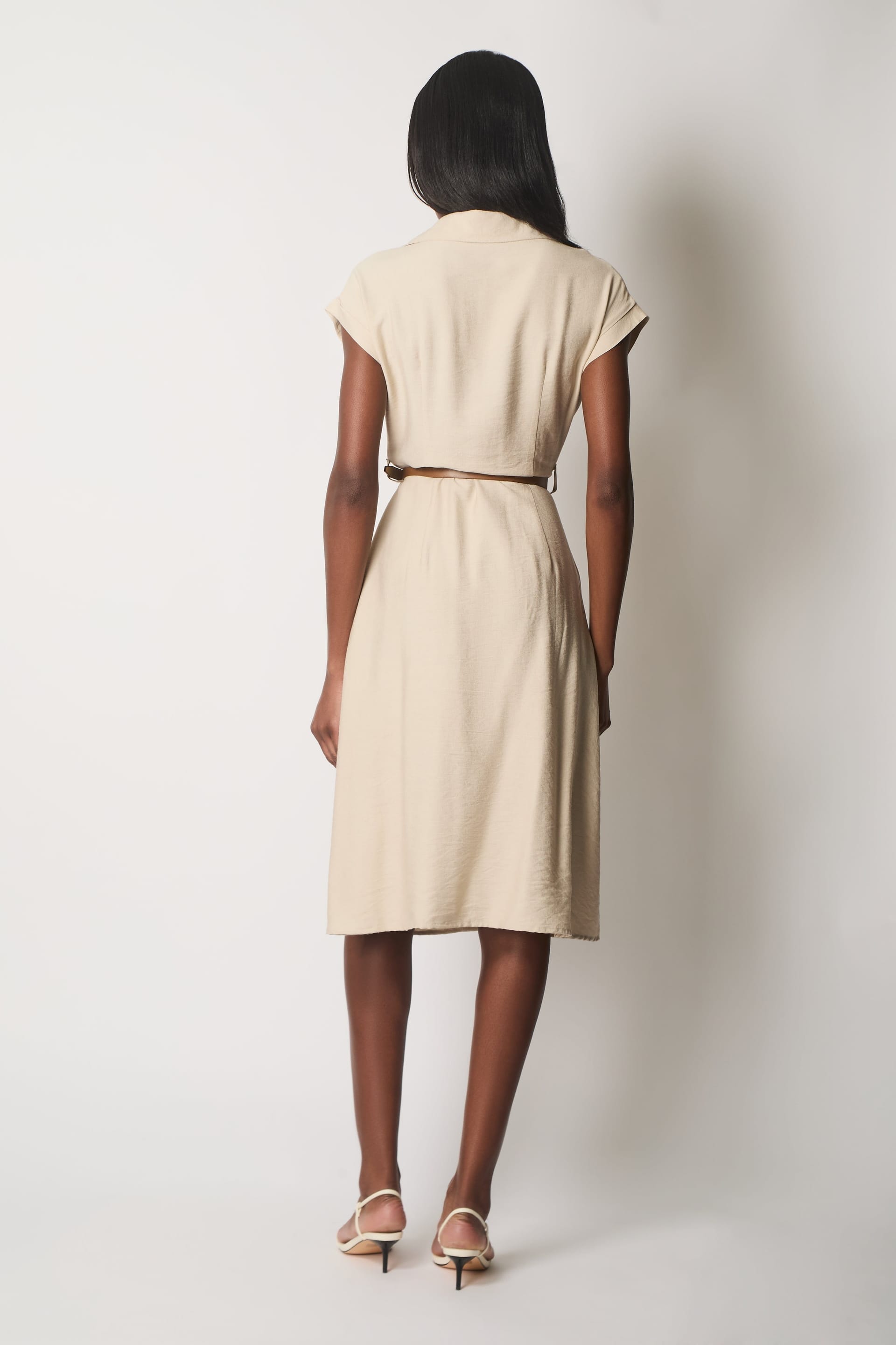 SOLO SOLO Women's Button-Down Midi Shirt Dress in Stone - 4