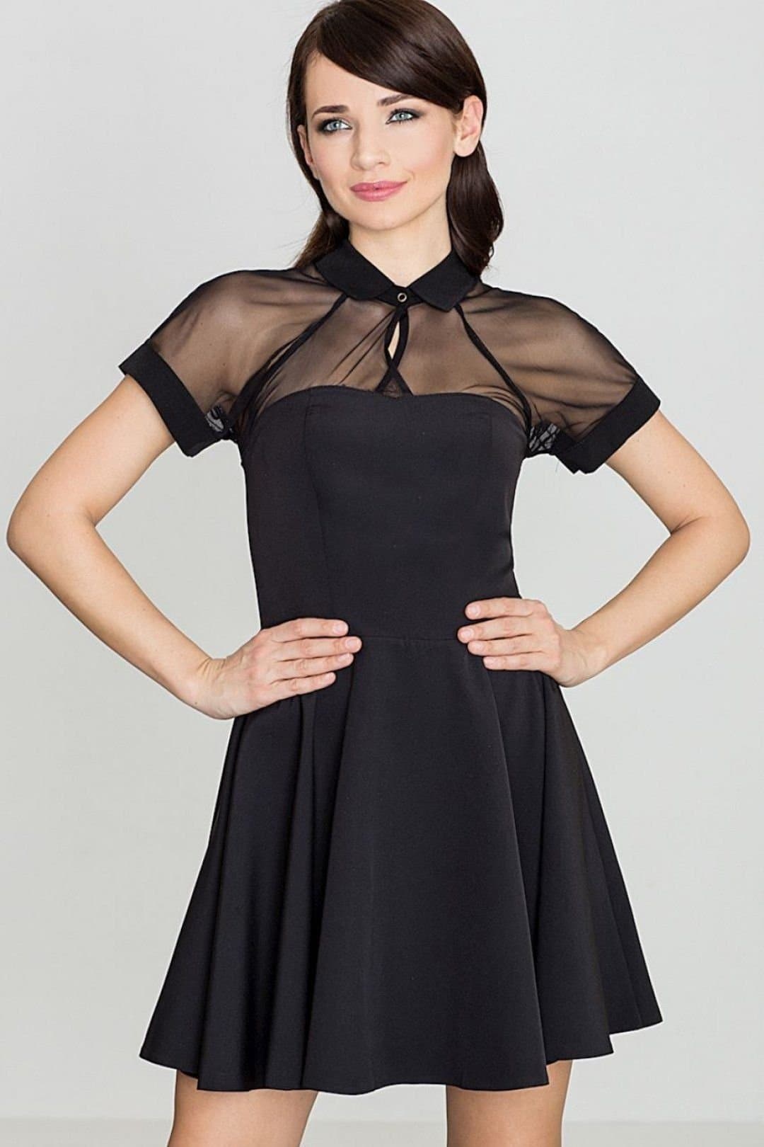 Love Lace Love Lace Black Mesh Short Sleeve Collar Dress