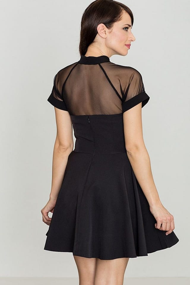Love Lace Love Lace Women's Elegant Short Mesh Sleeve Dress with Collar in Black - 2
