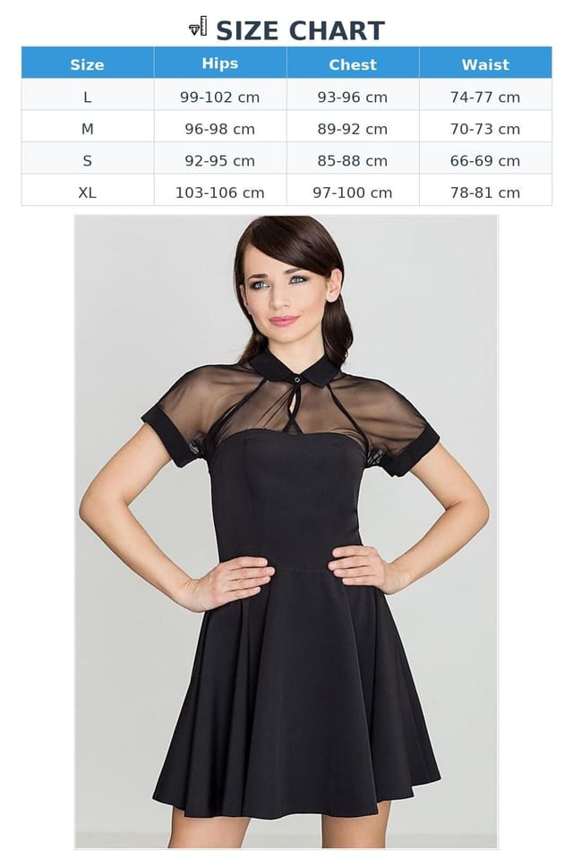 Love Lace Love Lace Women's Elegant Short Mesh Sleeve Dress with Collar in Black - 3