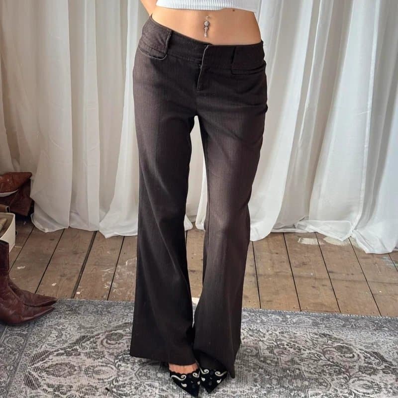 New Look Y2K bootcut wide leg pinstripe trousers low rise flare