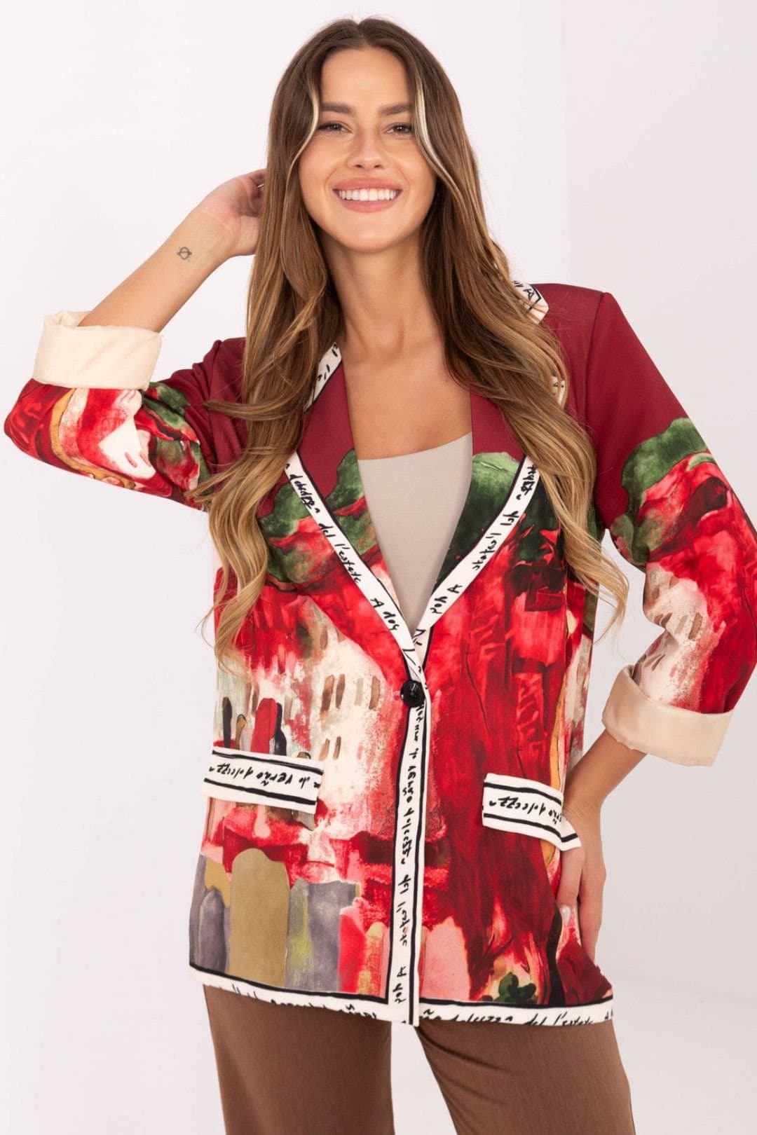 Love Lace Love Lace Women's Printed Viscose Polyester Casual Blazer in Red