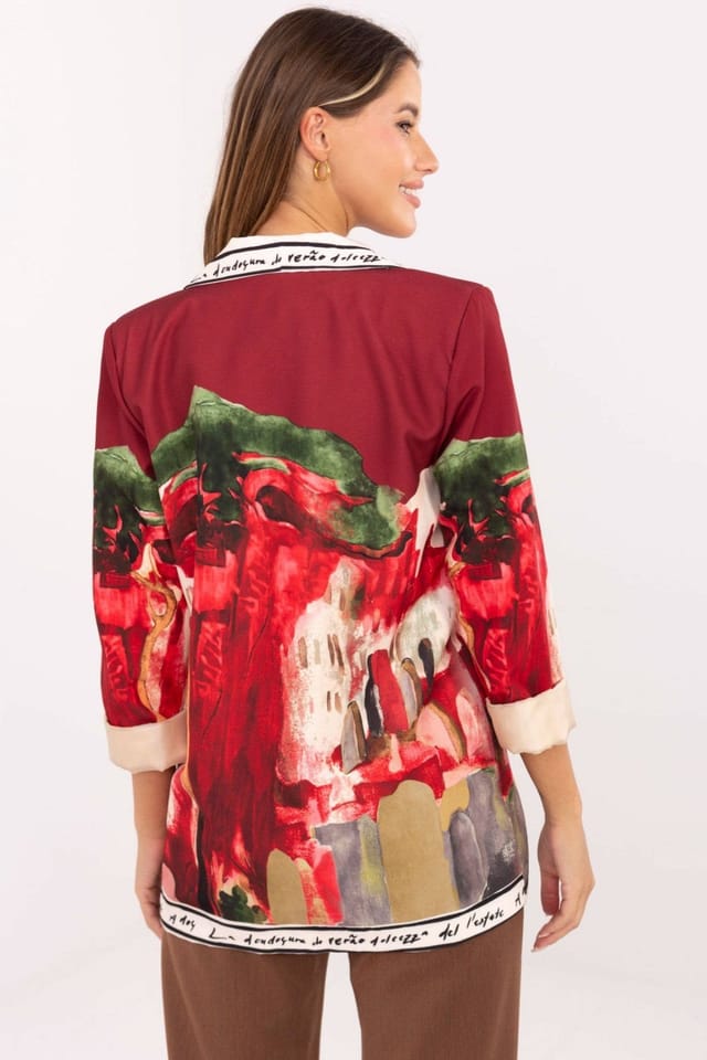 Love Lace Love Lace Women's Printed Viscose Polyester Casual Blazer in Red - 3