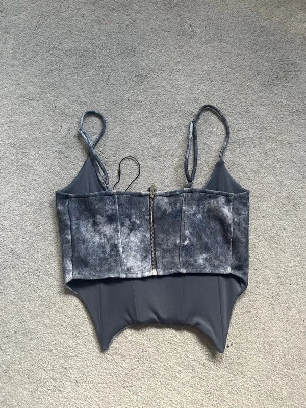 Bershka Grey & Black Tie-Dye Corset Top