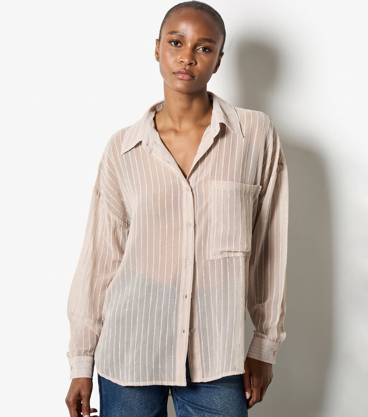 Apricot Women's Stone Chenille Sheer Oversized Shirt Apricot New Look