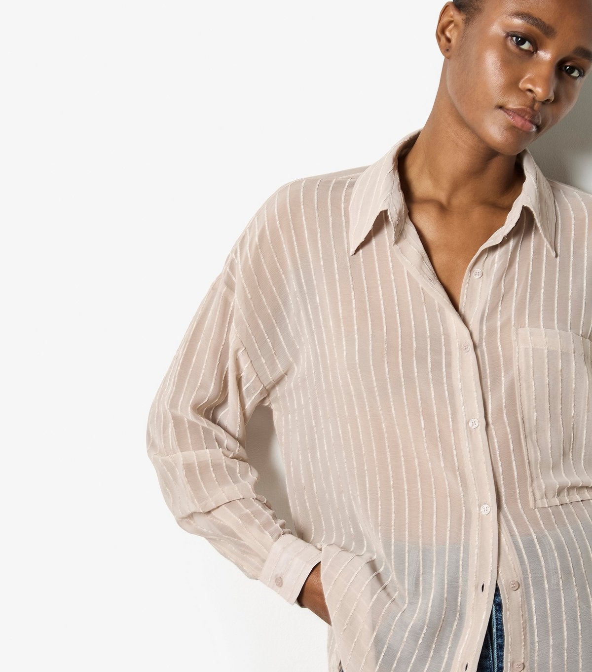 Apricot Women's Stone Chenille Sheer Oversized Shirt Apricot New Look - 4