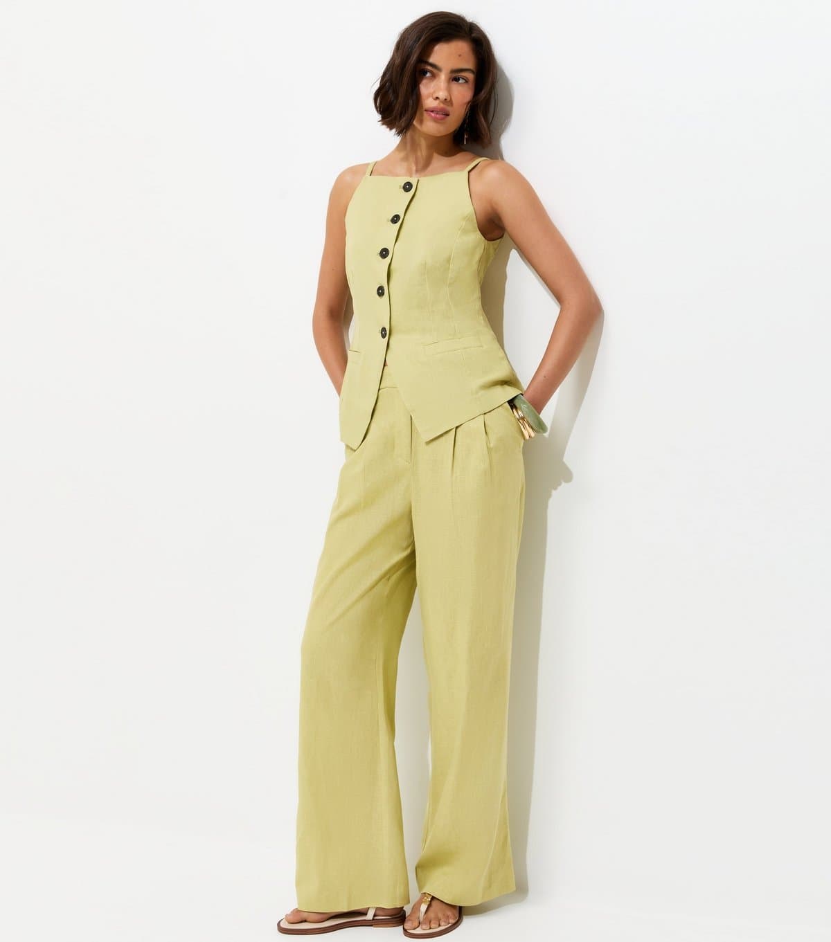 New Look Women's Light Green Linen Rich Tailored Trousers New Look