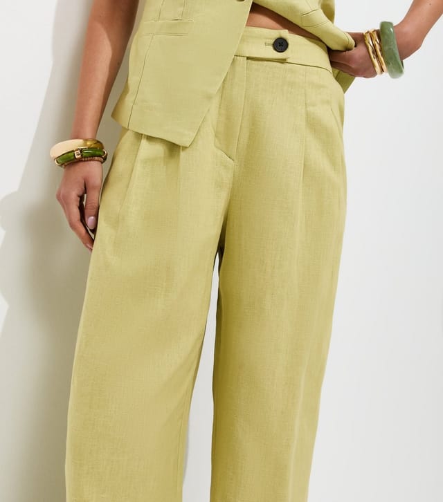 New Look Women's Light Green Linen Rich Tailored Trousers New Look - 2