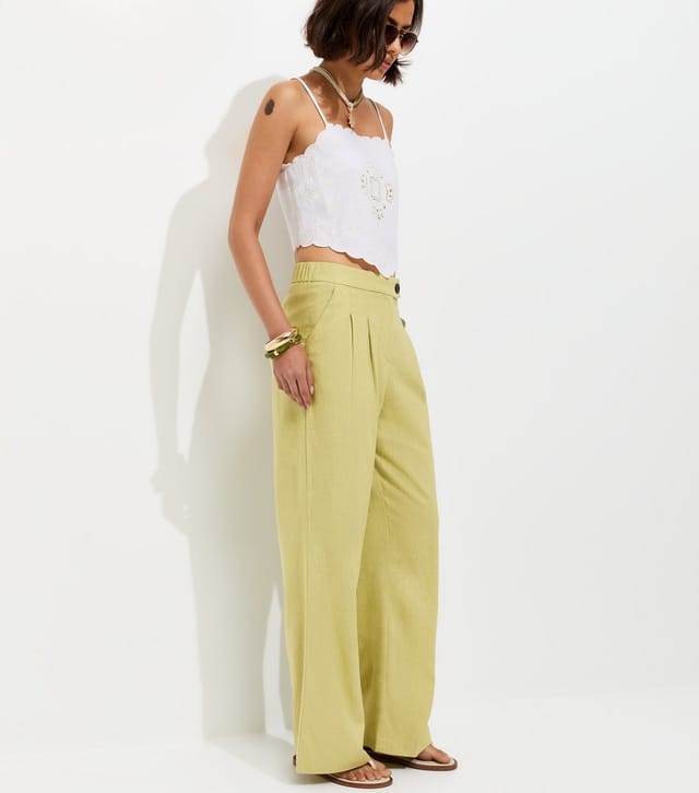 New Look Women's Light Green Linen Rich Tailored Trousers New Look - 3