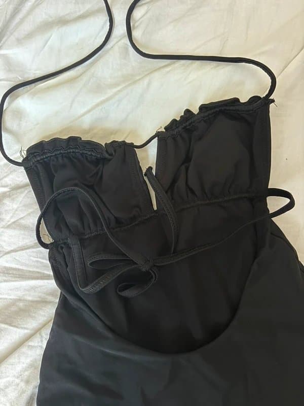 ASOS Black Halter Ruched Swimsuit
