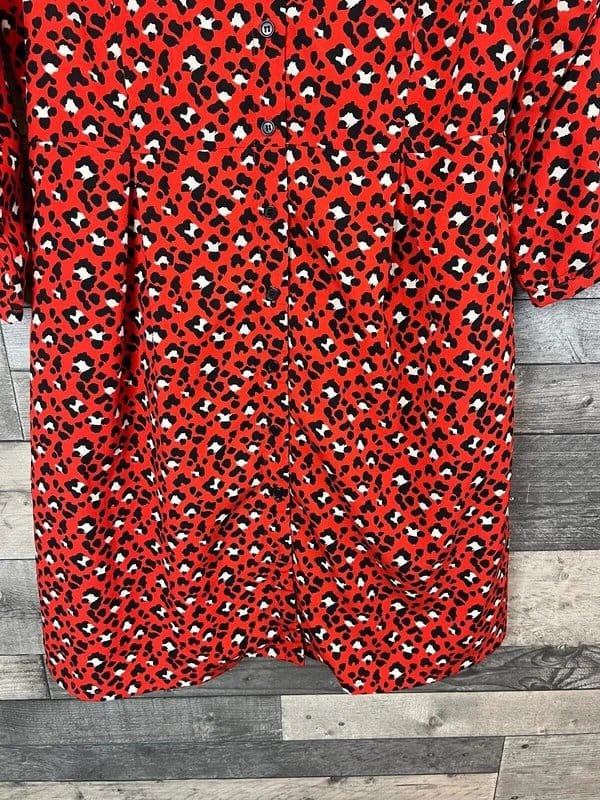 Joanie Red Leopard Print Button-Up Ruffle Collar Tea Dress