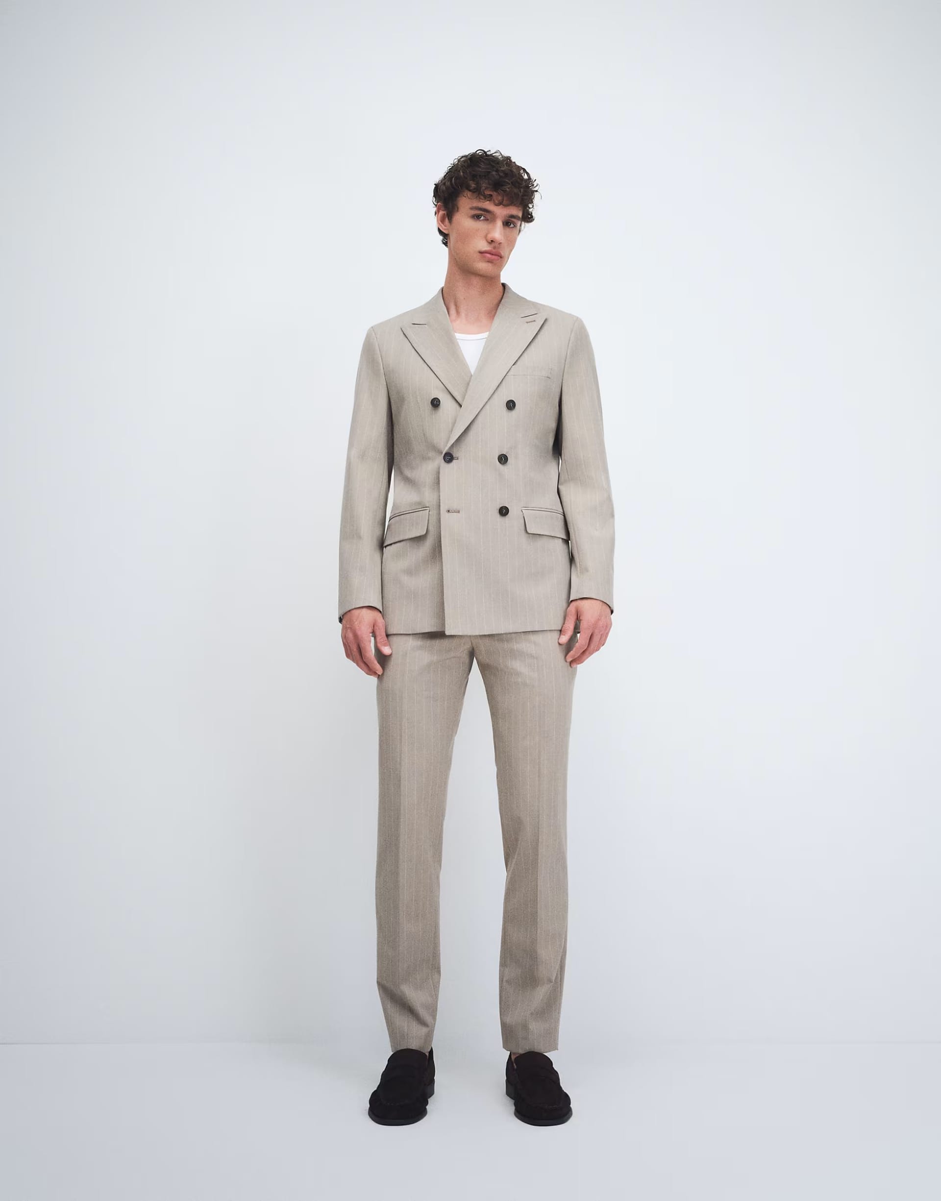 ASOS Beige Pinstripe Slim Fit Suit Trousers