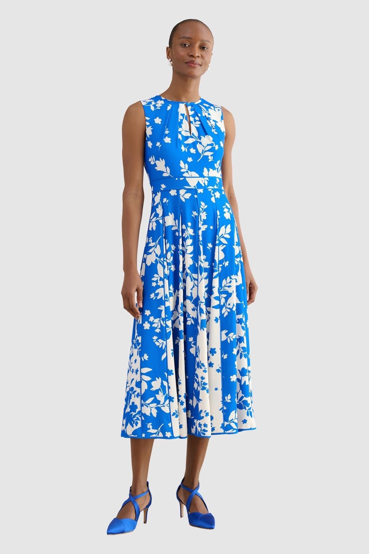 Hobbs London Hobbs London Women's Angelica Pleated Fit-Flare Midi Dress in Bright Blue