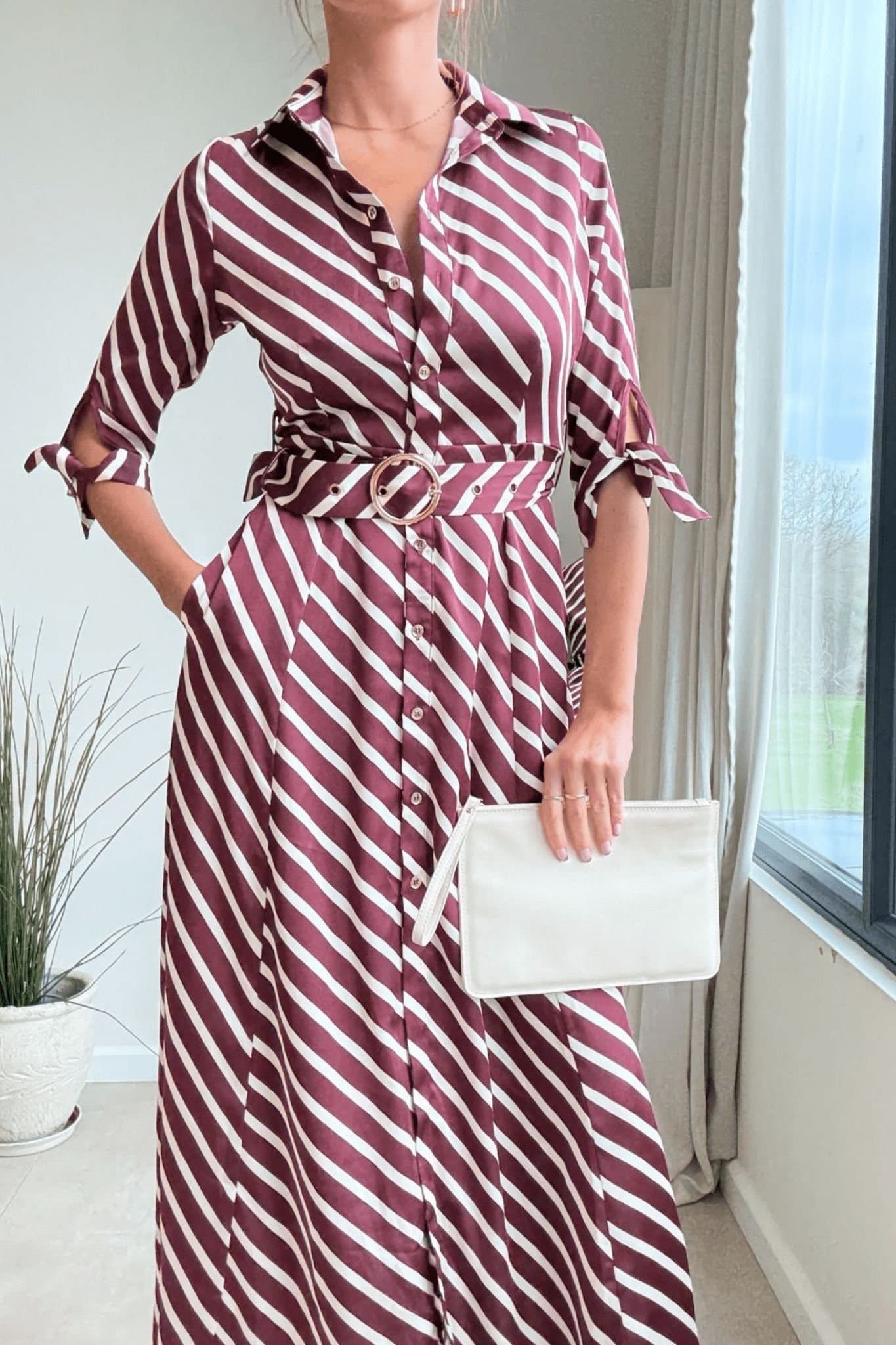 Style Cheat Style Cheat Women's Daphne Belted Shirt Red Stripe Dress