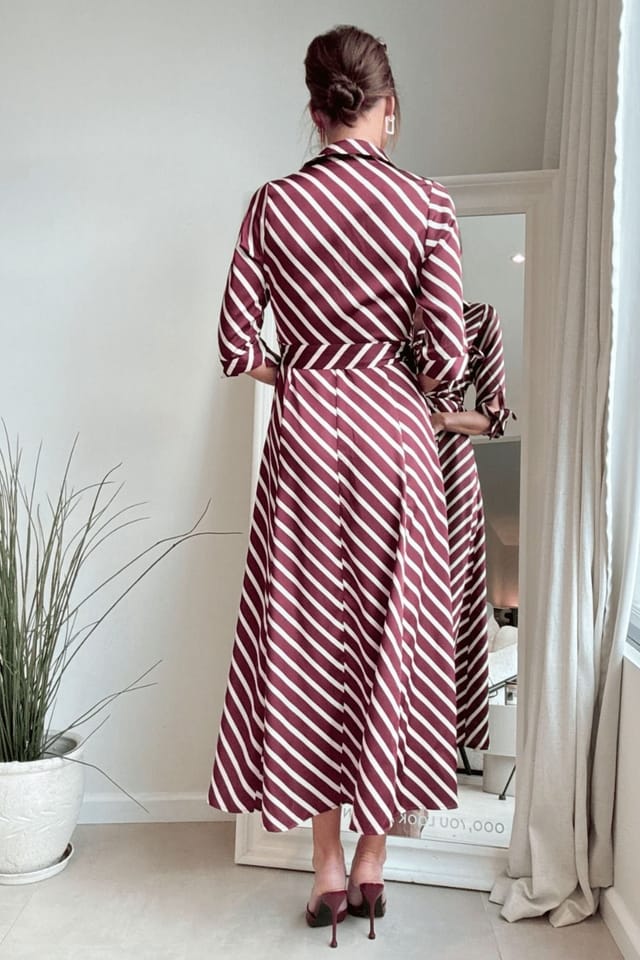 Style Cheat Style Cheat Women's Daphne Belted Shirt Red Stripe Dress - 3