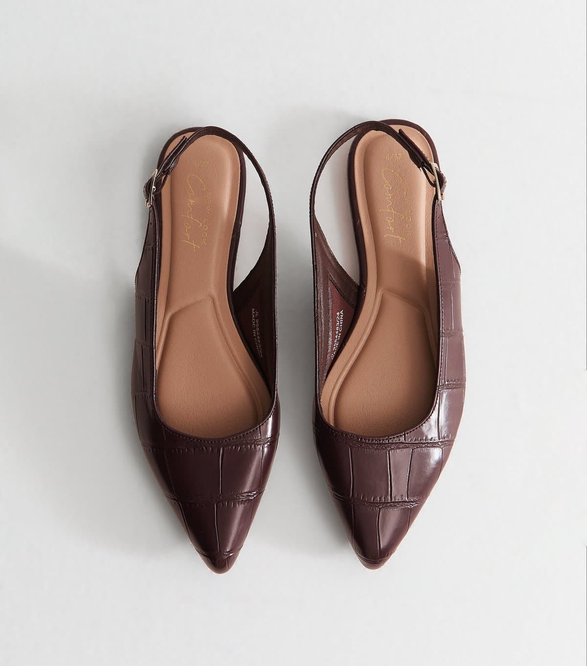 New Look Women's Dark Burgundy Crocodile Embossed Faux Leather Slingback Pumps Vegan New Look