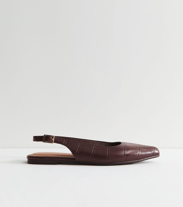 New Look Women's Dark Burgundy Crocodile Embossed Faux Leather Slingback Pumps Vegan New Look - 3