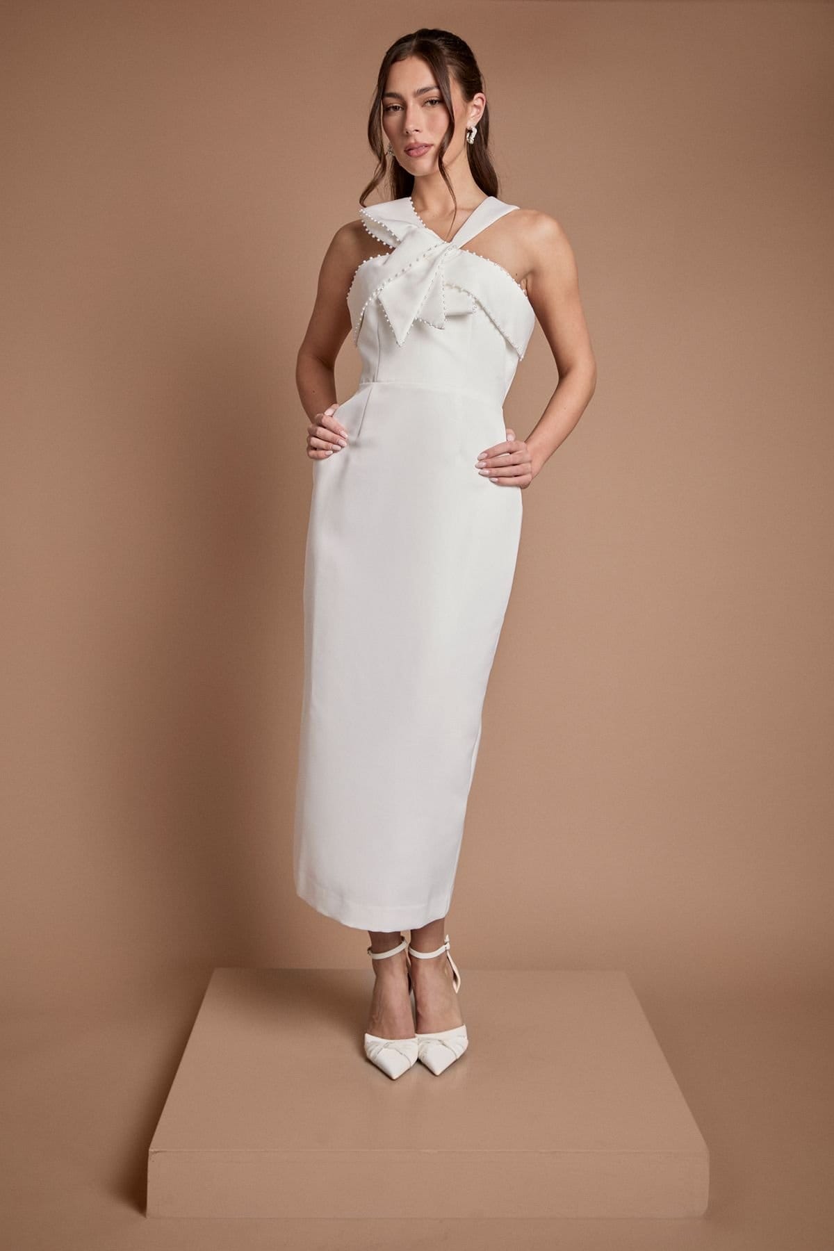 Coast Coast Women's Halter Neck Pearl Detail Colum Wedding Dress in Ivory - 4
