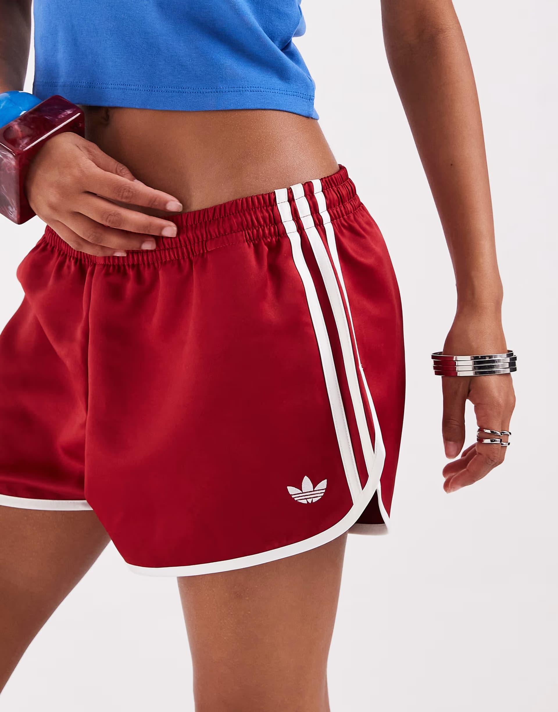 ASOS adidas Originals three stripe sprinter shorts in red