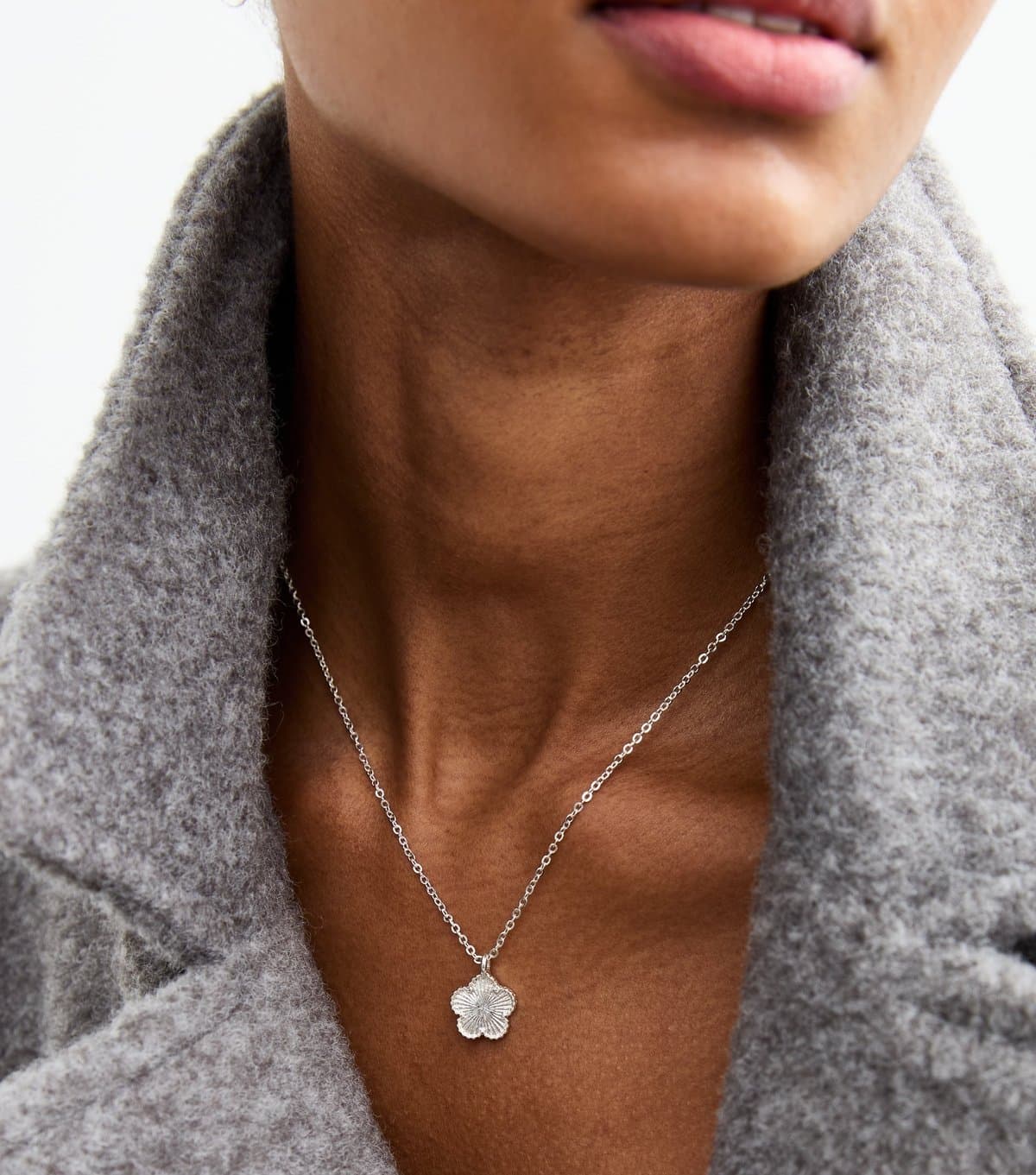 New Look Silver Plated Flower Necklace New Look