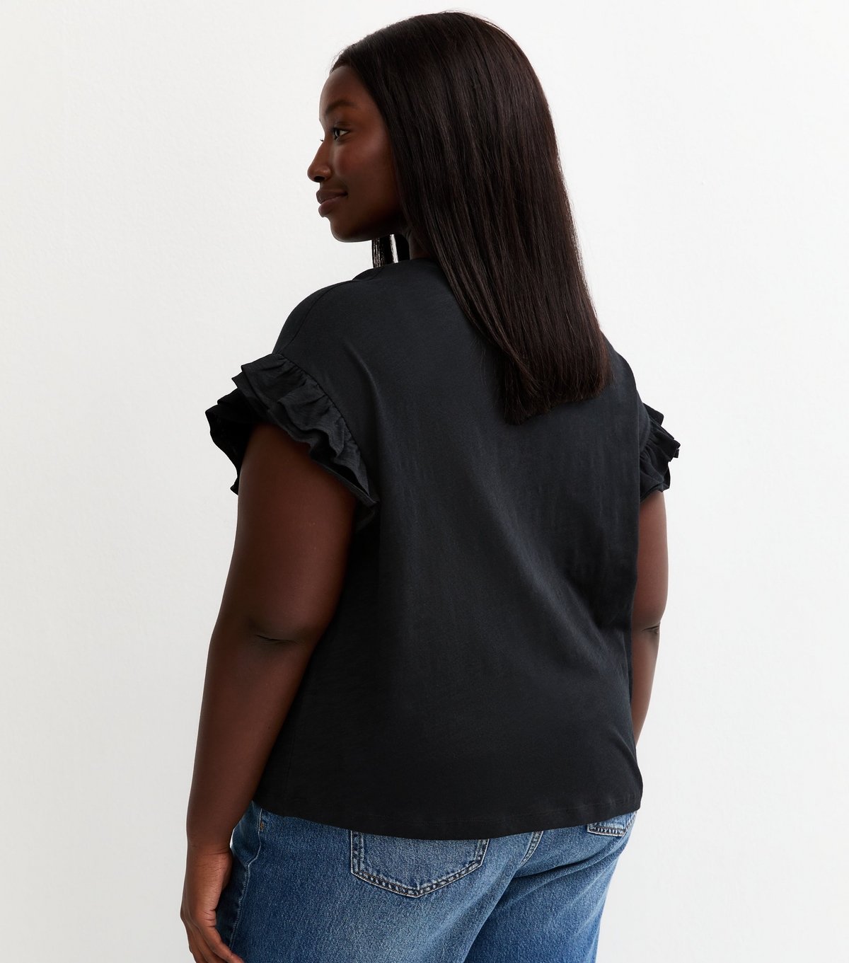 New Look Women's Plus Size Black Frill Sleeve Slub Top Curves New Look - 4