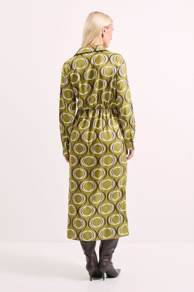 Principles Principles Women's Geo Satin Collar Midi Dress in Olive - 3