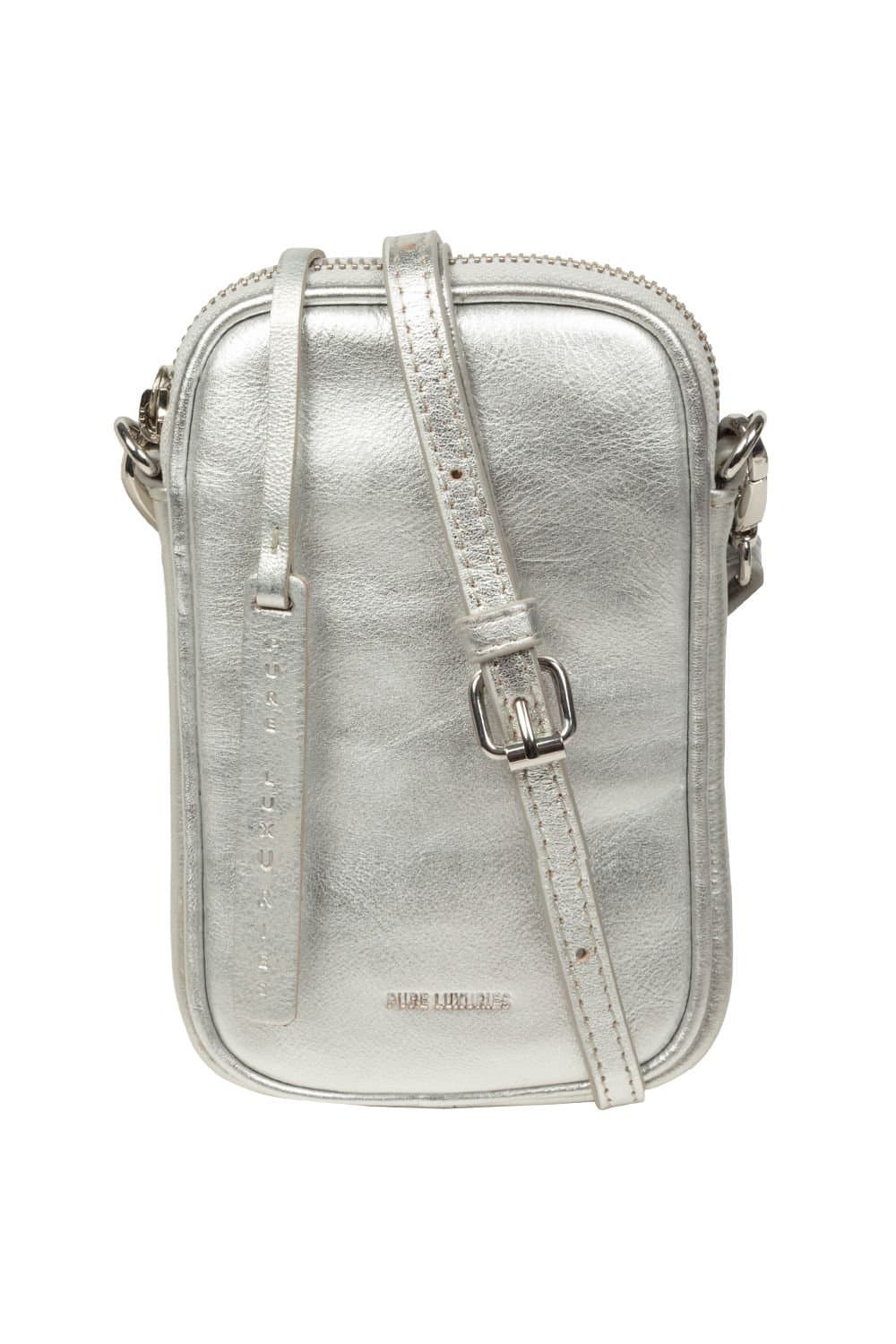 Pure Luxuries London Pure Luxuries London Women's 'Cosima' Leather Cross Body Phone Bag in Silver