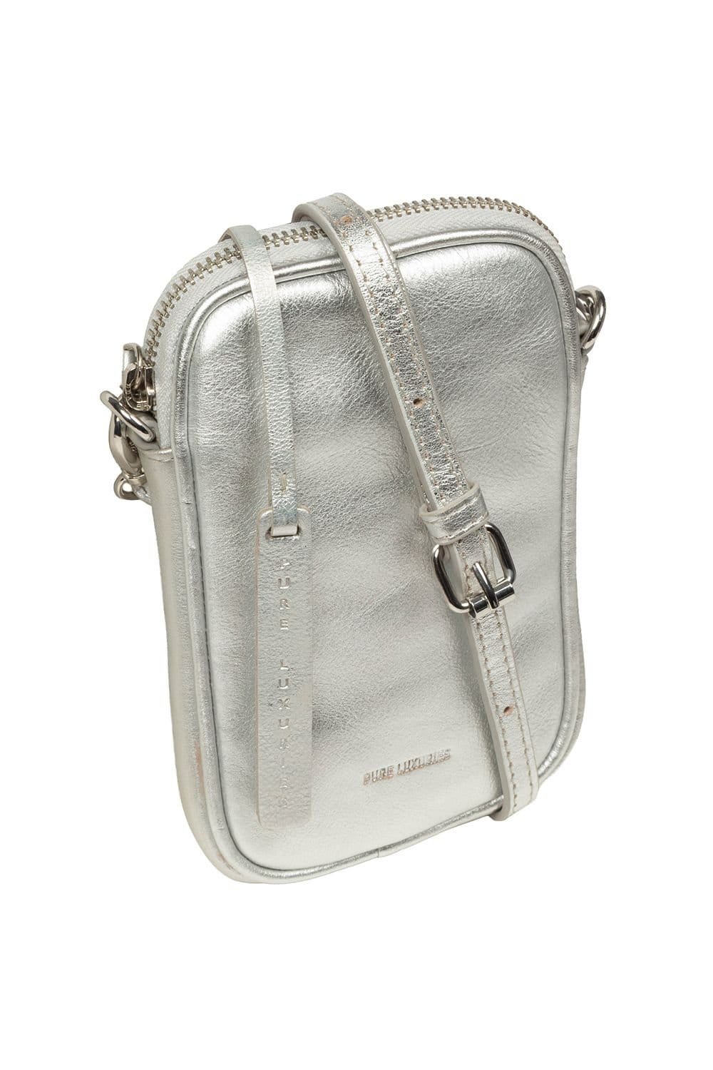 Pure Luxuries London Pure Luxuries London Women's 'Cosima' Leather Cross Body Phone Bag in Silver - 4