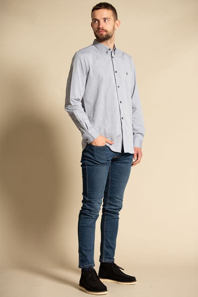 French Connection French Connection Men's Cotton Long Sleeve Oxford Shirt in Bright Blue - 3