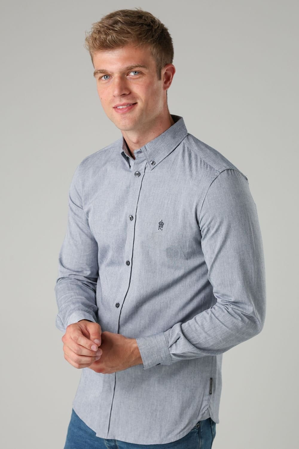 French Connection French Connection Men's Cotton Long Sleeve Oxford Shirt in Bright Blue - 4