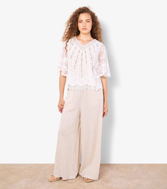 Apricot Women's White Cotton Embroidered V-Neck Blouse Apricot New Look - 2