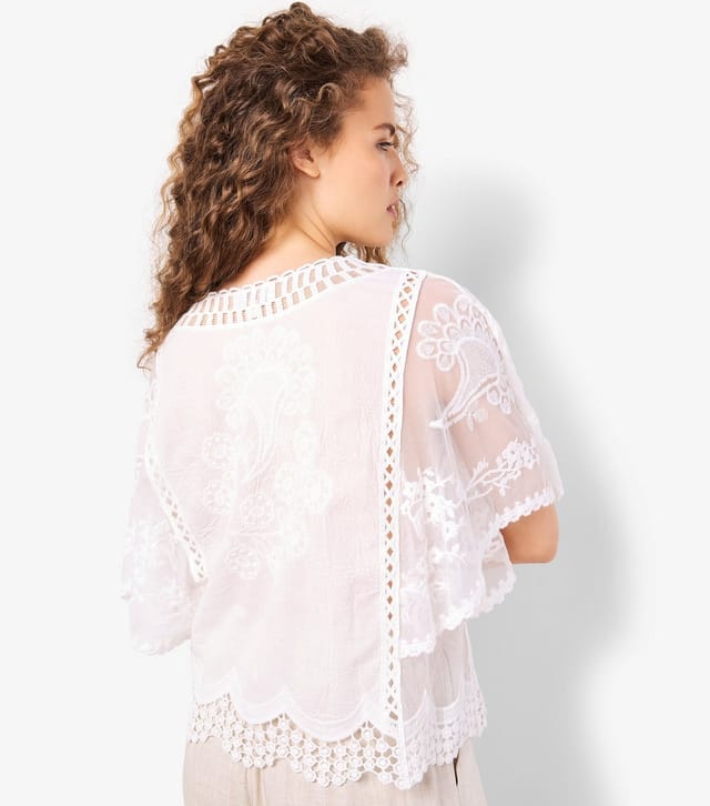 Apricot Women's White Cotton Embroidered V-Neck Blouse Apricot New Look - 3