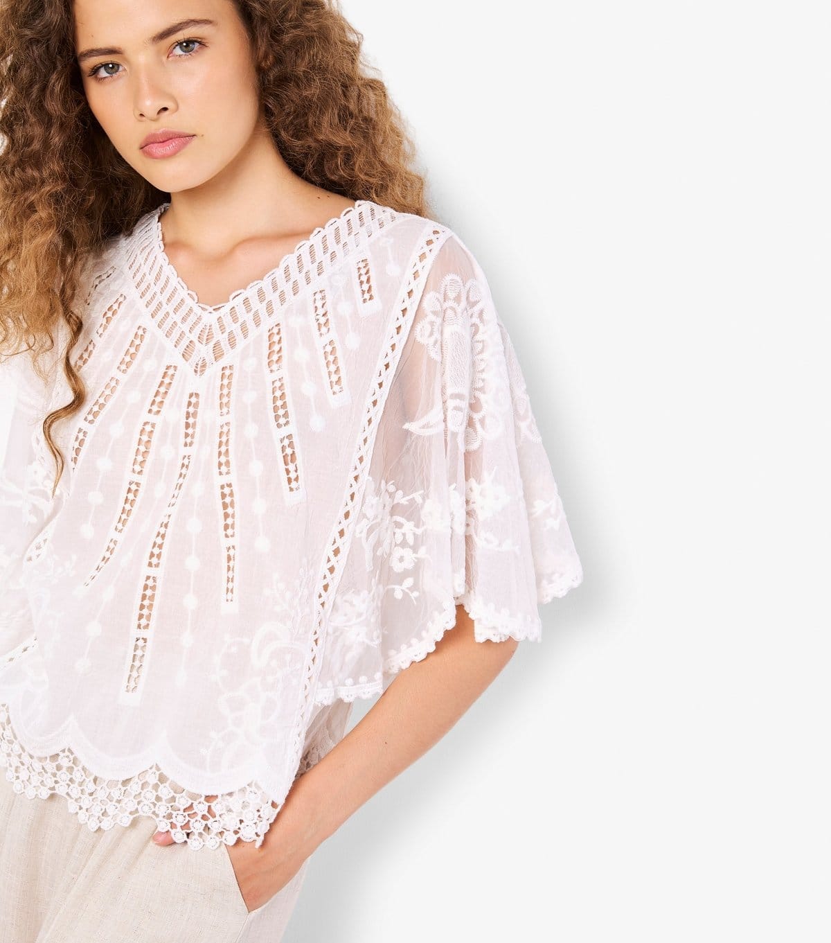 Apricot Women's White Cotton Embroidered V-Neck Blouse Apricot New Look - 4