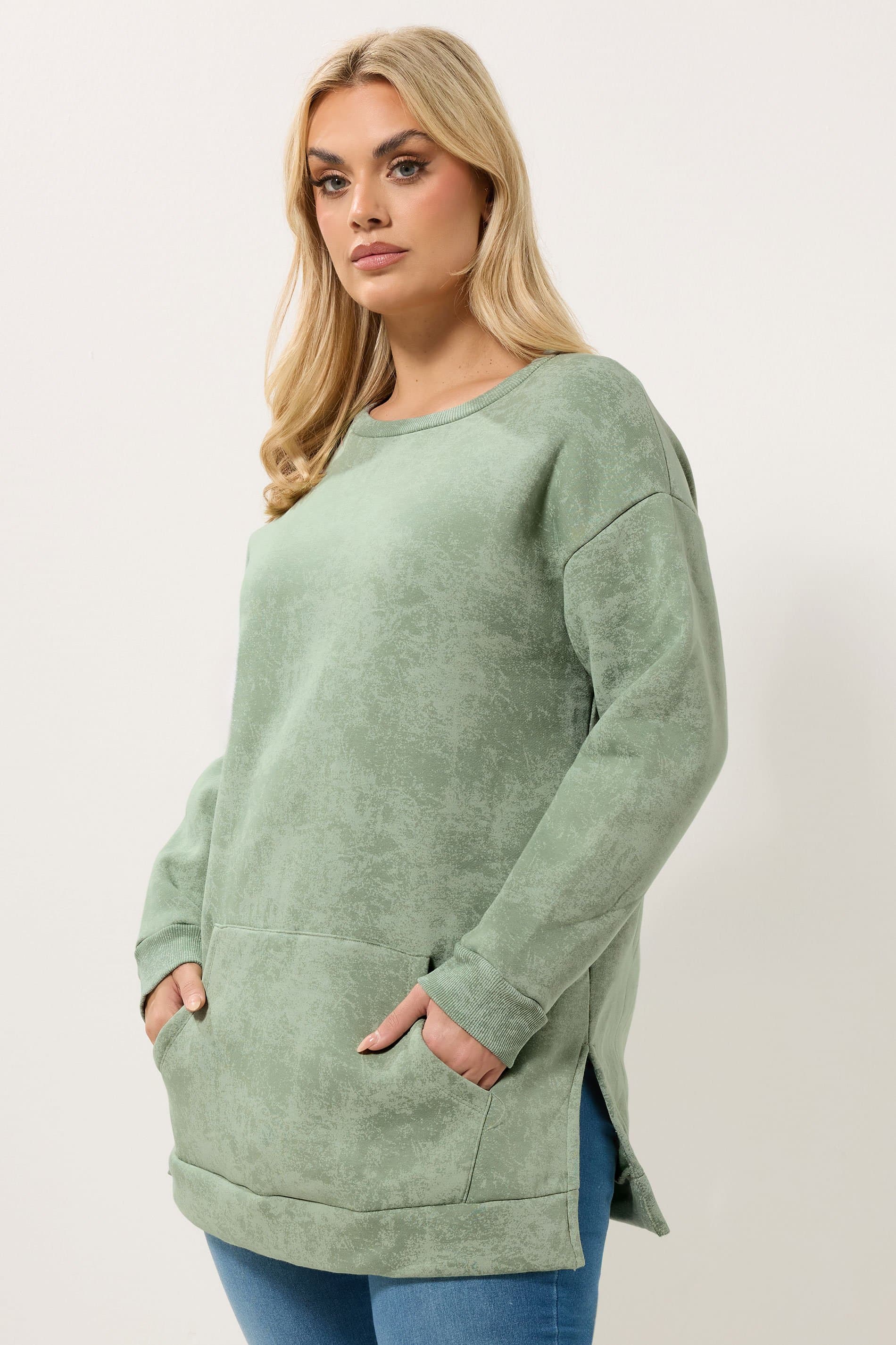 Yours Plus Size Light Green Abstract Pocket Sweatshirt