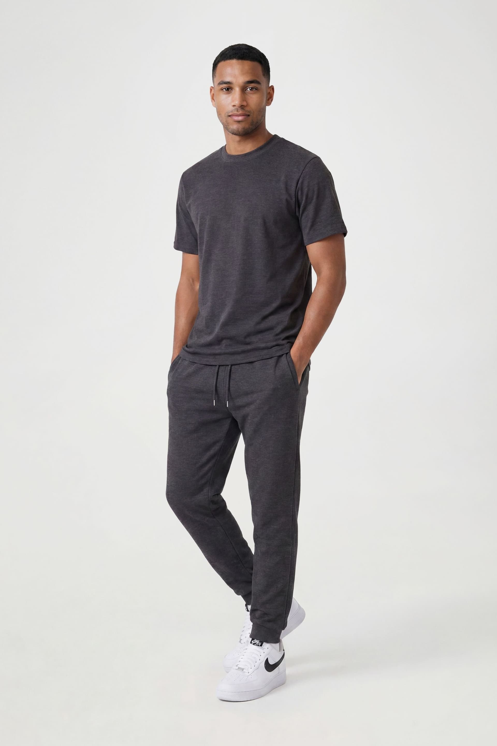 CICAY CICAY Men's Rib Hem Drawstring Joggers - Cotton Blend Tapered Fit in Charcoal