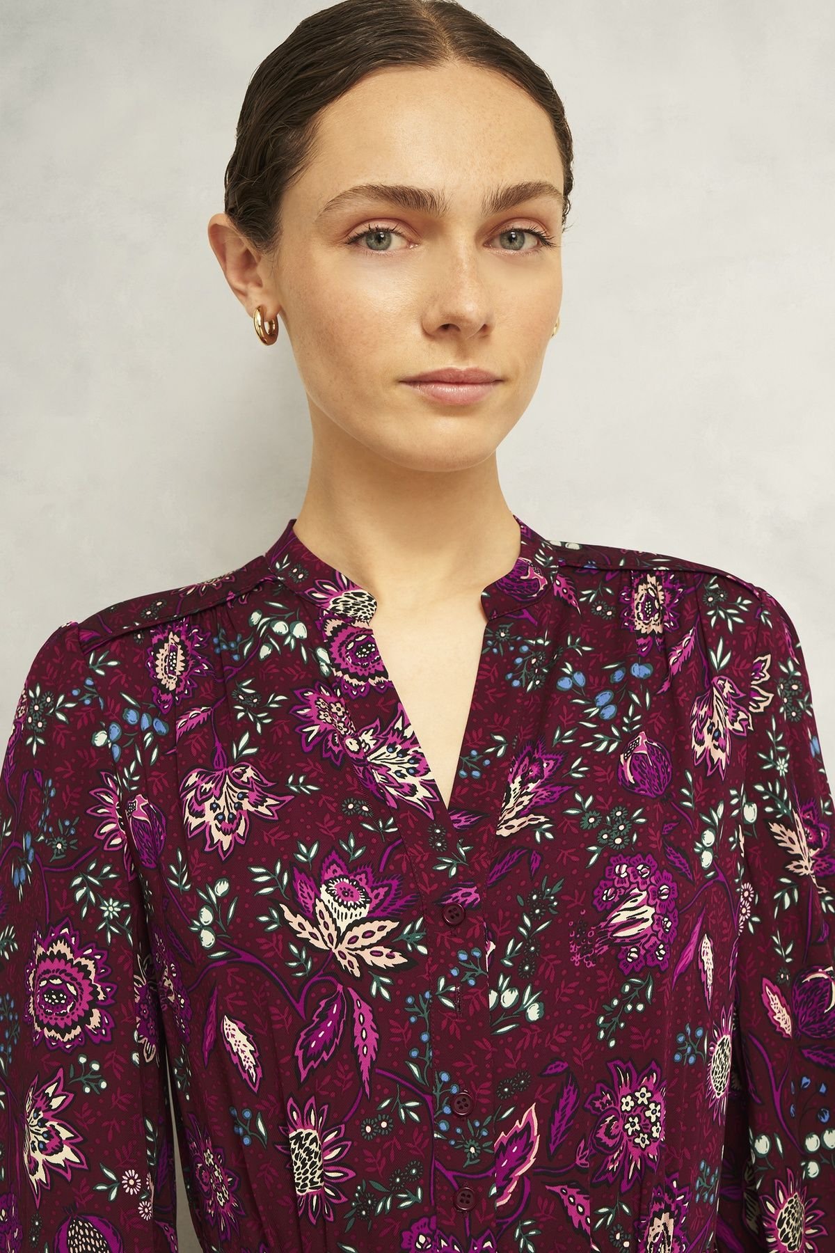 Hobbs London Hobbs London Women's Sofia Floral Midi Dress in Wine - 3