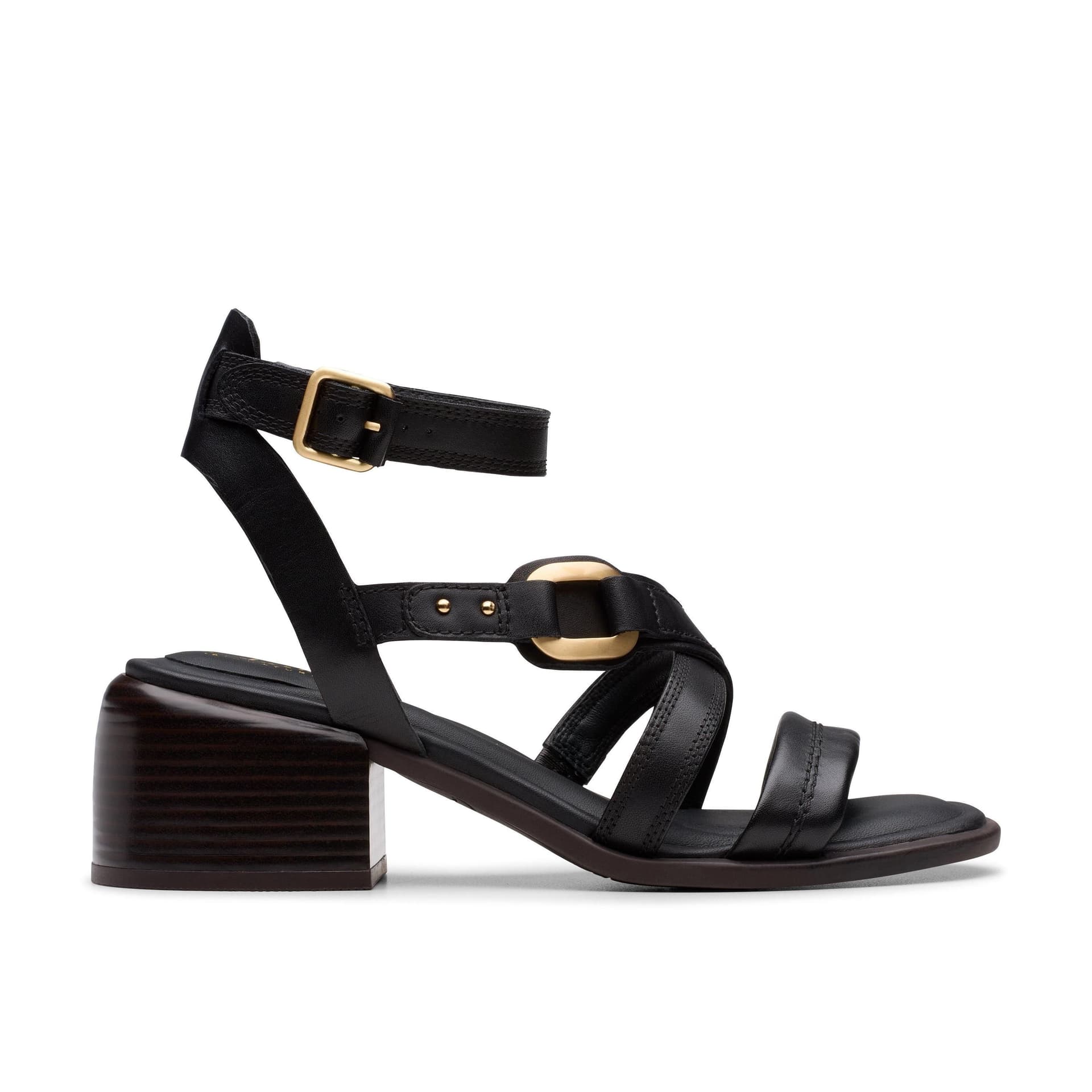 Clarks Clarks Women's Morwyn Strap Black Leather Heeled Sandals