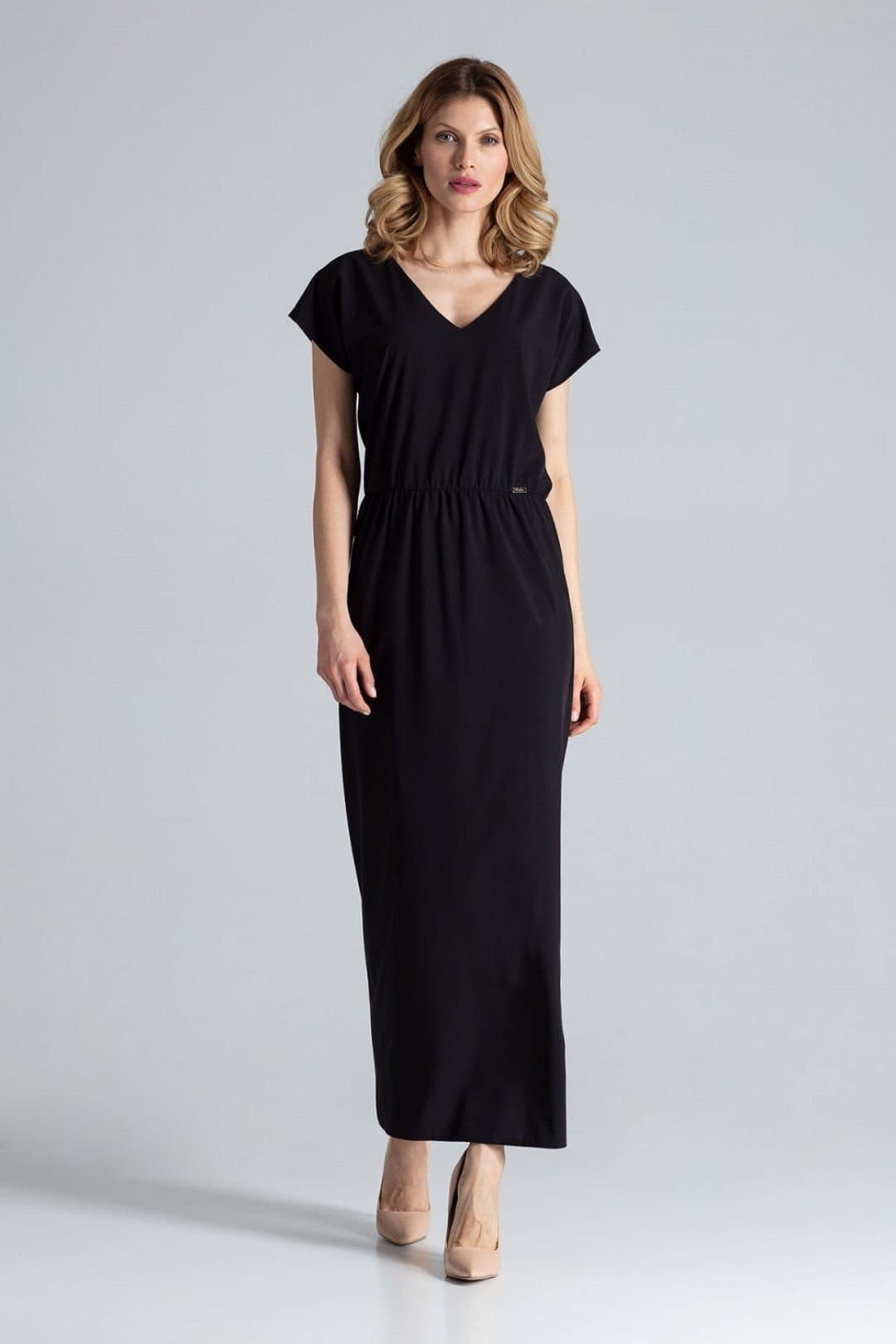 Love Lace Love Lace Women's V Neck Long Airy Dress with Elastic Waist in Black