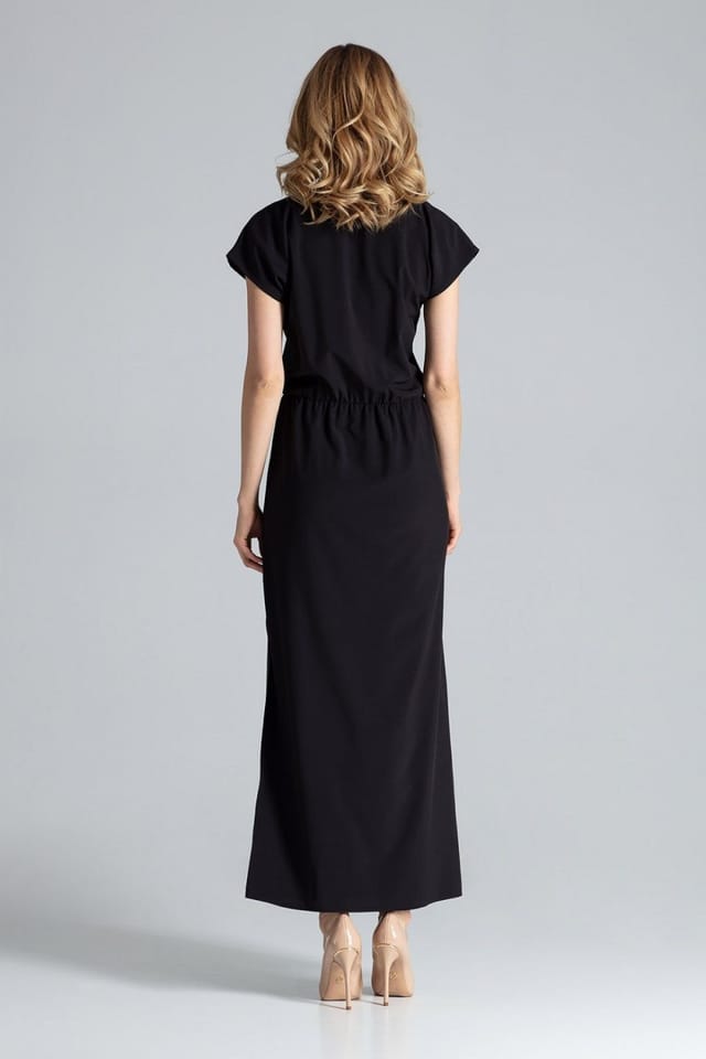Love Lace Love Lace Women's V Neck Long Airy Dress with Elastic Waist in Black - 3