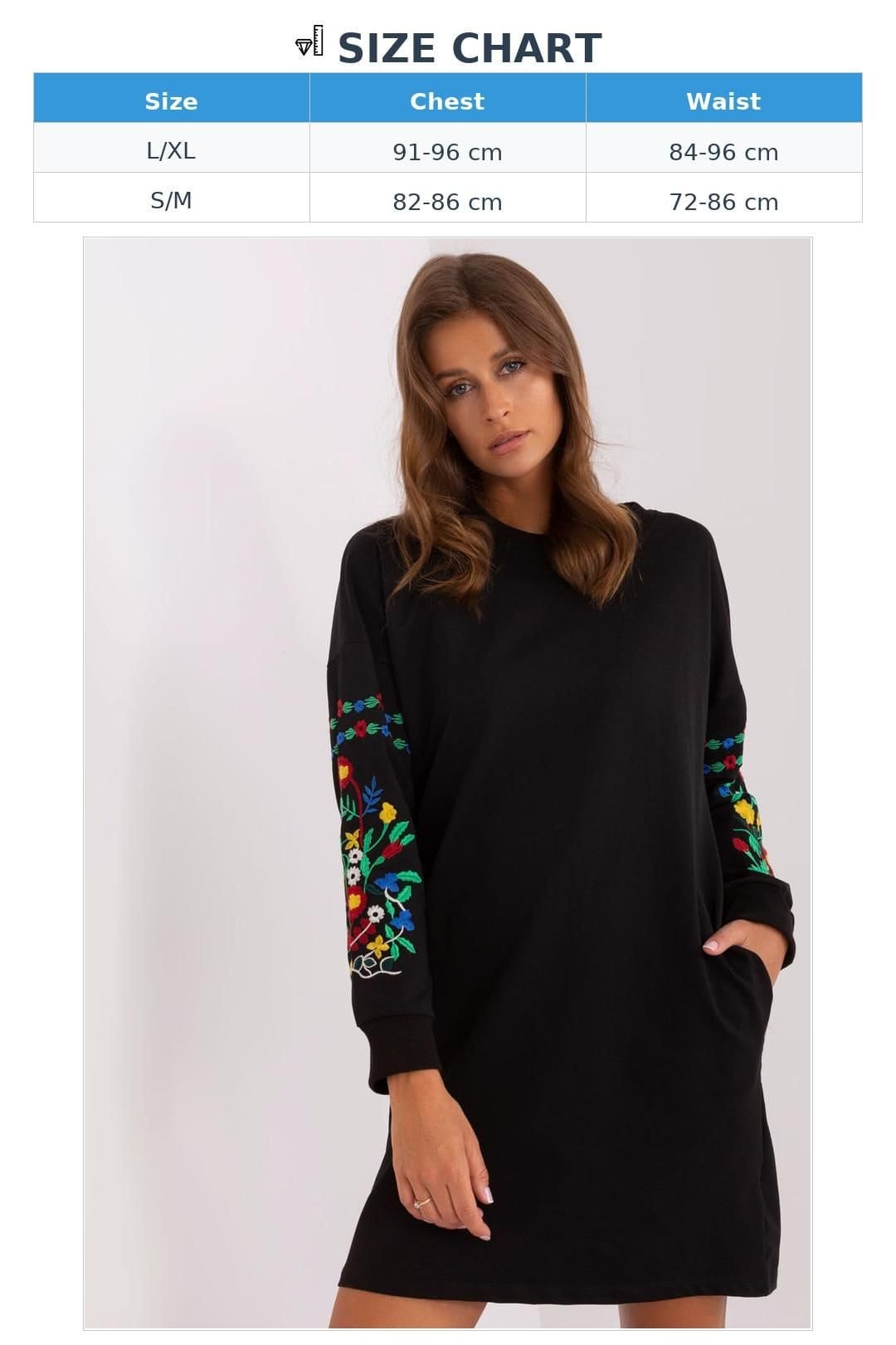 Love Lace Love Lace Women's Embroidered Round Neck Sweat Dress Pockets in Black - 4