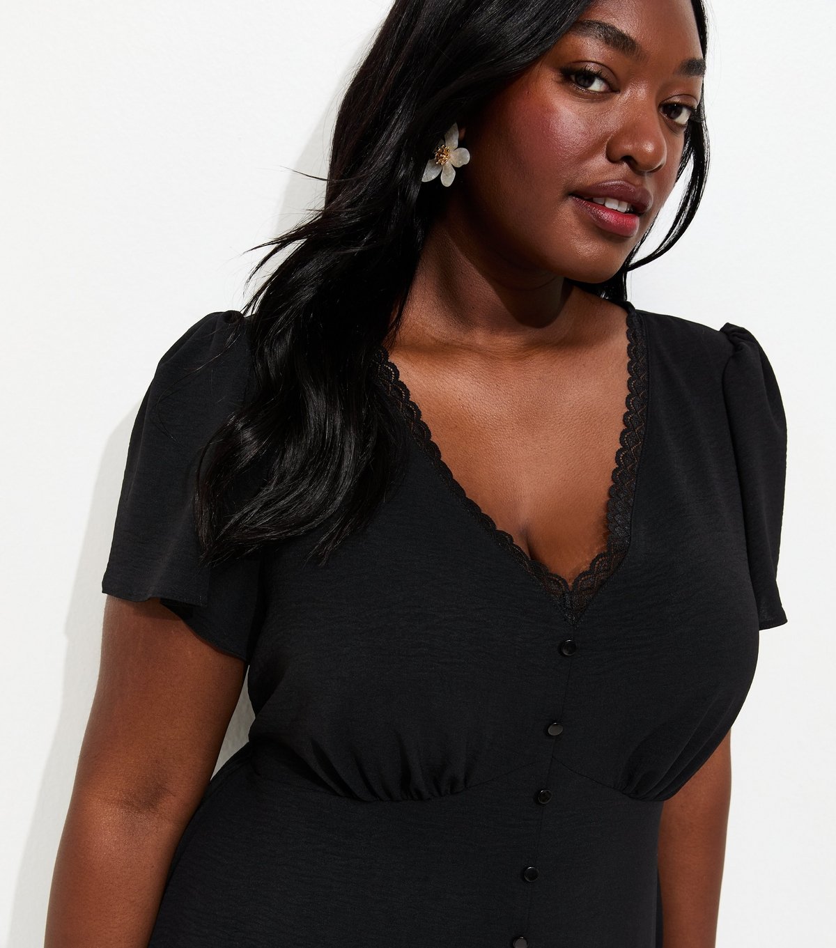 New Look Women's Plus Size Black Lace Trim Midi Tea Dress Curves New Look - 2