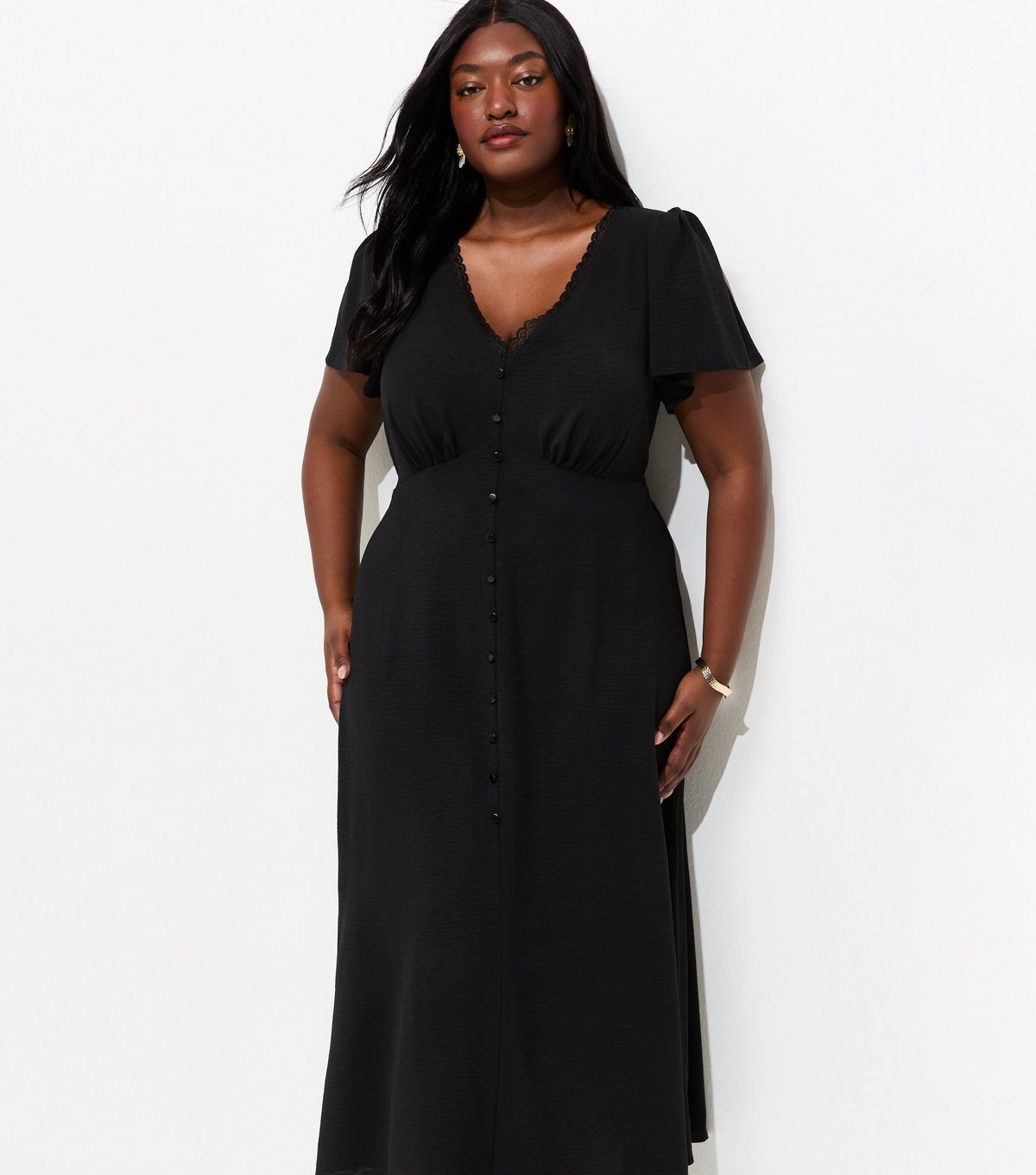 New Look Women's Plus Size Black Lace Trim Midi Tea Dress Curves New Look - 3